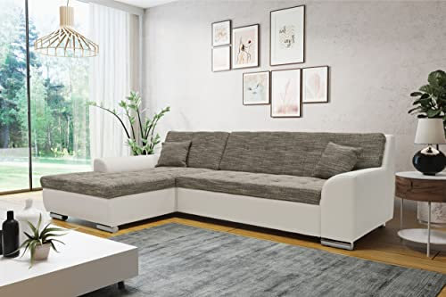 DOMO. collection Ecksofa Treviso, Sofa in L-Form aus Kunstleder und Webstoff, Eckcouch, Couch, Polsterecke, 267 x 178 x 83 cm (BxTxH), grau/weiß
