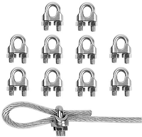 TERF® Lot de 10 colliers de serrage M6 pour câble métallique de 6 mm de diamètre - En acier galvanisé - Fixation de selle pour corde de gréement et câble de tension de jardin