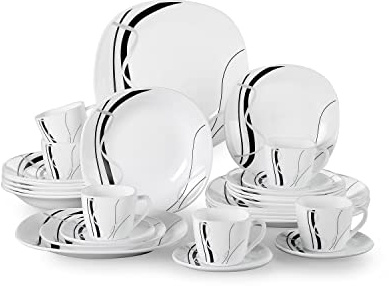 VEWEET Serie FIONA Servizio Piatti Set di Piatti in Vetroceramica Servizi Combinati 30 Pezzi Per 6 Persone con 6 Piatti Piani 6 Piatti da Frutta 6 Piatti Fondi 6 Tazzine 6 Piattini