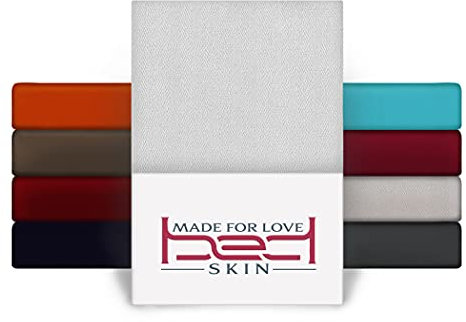 Bedskin Premium 2er Pack Topper Spannbettlaken 140x200-160x200 cm, bis 8 cm Topperhöhe - Jersey Spannbettlaken für Topper Boxspringbett, 100% Buamwolle Spannbetttuch (Weiß)