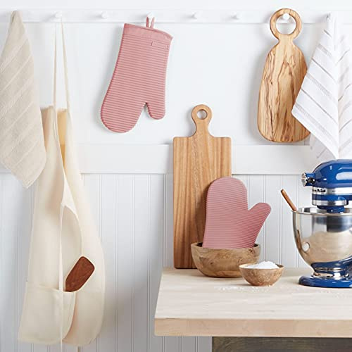 KITCHENAID Ribbed Soft Silicone Oven Mitt 2-Pack Set, 7.5x13, Dried Rose