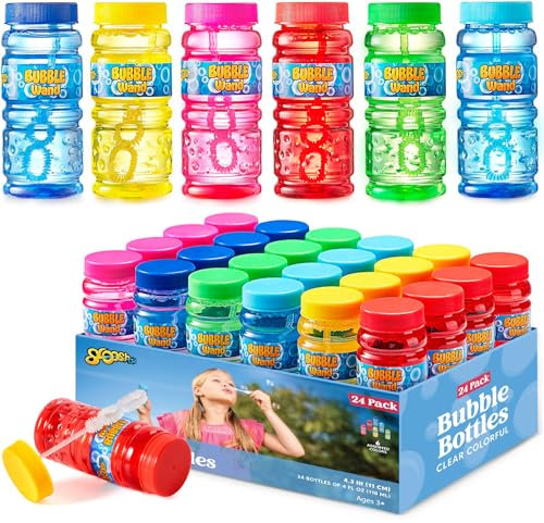 Sloosh 24 Pack sortierte Farben Seifenblasenlösung Flaschen mit Zauberstab (4 Oz/118ml) für Kinder Seifenblasenspielzeug Sommer Seifenblasenspaß Aktivität, Ostern, und Sortiment Party Favors