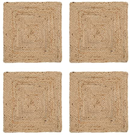 Hausattire Jute Braided Placemats 14x14 Inches Set of 4 Reversible Handwoven Boho Vintage Easter Placemats for Kitchen Dining Tables|BBQ's Farmhouse Decor Indoor & Outdoor Parties|Natural