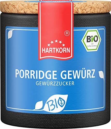 Bio Porridge Gewürz - 70 g Bio Gewürzzucker in der Pappwickeldose mit Korkdeckel von Hartkorn - wiederverschließbar und wiederbefüllbar - mit Bio Siegel Zertifiziert