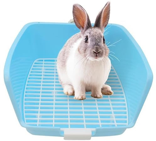 kathson Rabbit Litter Box Toilet, Plastic Square Bunny Corner Litter Box, Pet Potty Trainer Box for Small Animal Guinea Pig Ferret Hamster Hedgehog (Blue)