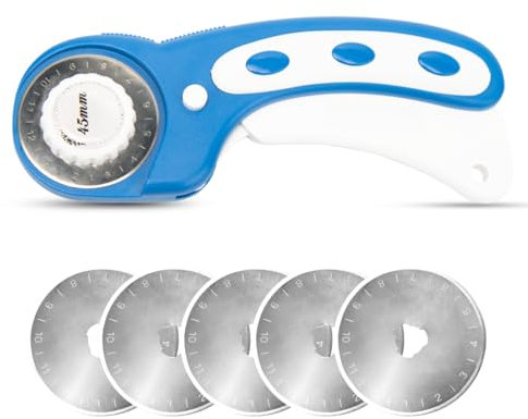 Cortador Giratorio 45mm, Cuter Rotatorio con 5 Cuchillas Circular de Repuesto, Cortar Herramienta de Corte, Cúter Rotativo para Cortar Tejidos, Papel, Tarjetas, Cuero, Tela