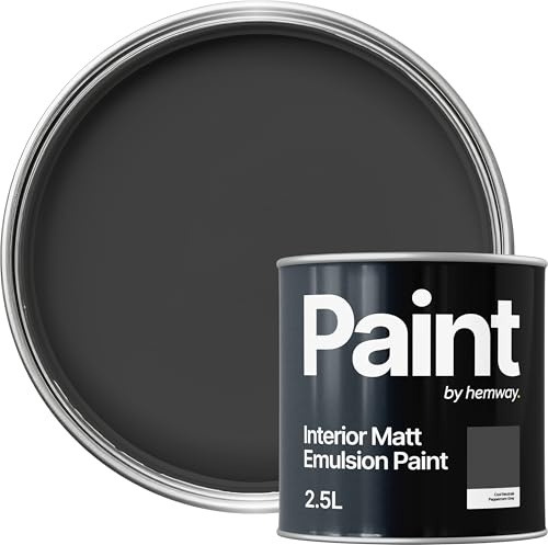 Hemway Peppercorn Grey Paint 2.5 L, Indoor Matt Finish, One Coat, Wall Paint, Acrylic & Water-Based Emulsion, Quick Dry & High Coverage for the Kitchen, Bathroom & Bedroom Walls & Ceiling