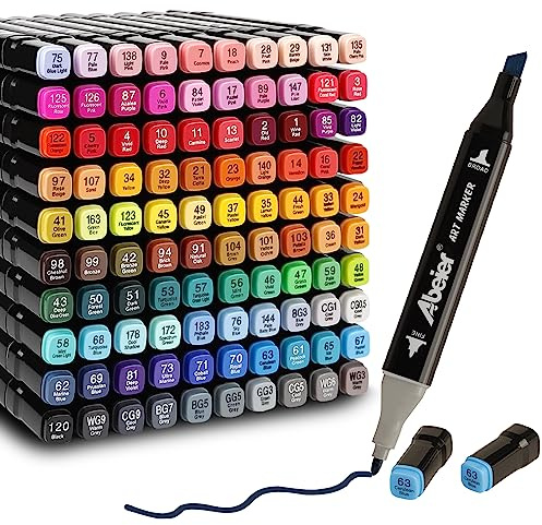 ABEIER - Set di pennarelli a doppia punta, 100 colori permanenti, pennarelli ad alcool per disegno, schizzi artistici, pittura, colorazione, schizzi, evidenziazione, sottolineatura e disegno per