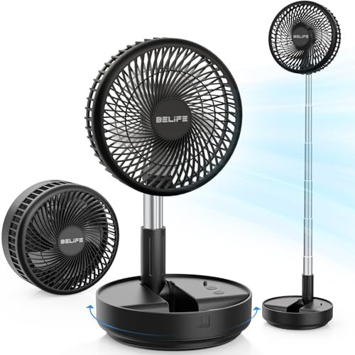 Belife X8 Portable Fan, 7200mAh Battery Powered Rechargeable, Oscillating USB Desk Floor Fan with Remote, Foldable Telescopic Fan for Home Bedroom Sleeping Office Camping Travel, 7.7 (Black)