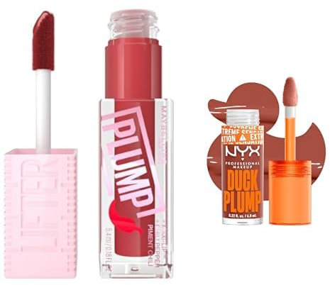 Bundle of Maybelline New York Glänzender Lifter Plump, Farbe: Nr. 006 Hot Chili, 1 x 5,4 ml + NYX Professional Makeup Lipgloss mit Schmollmund-Effekt, Duck Plump Lip Lacquer, Brown of Applause