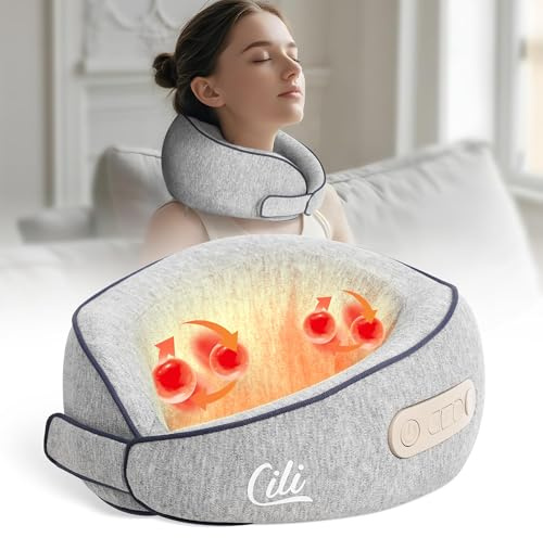 CILI Cordless Neck Massager Pillow with Heat, Shiatsu Neck Massager for Pain Relief Deep Tissue,Heated Massage Pillow for Travel,3 Adjustable Intensity