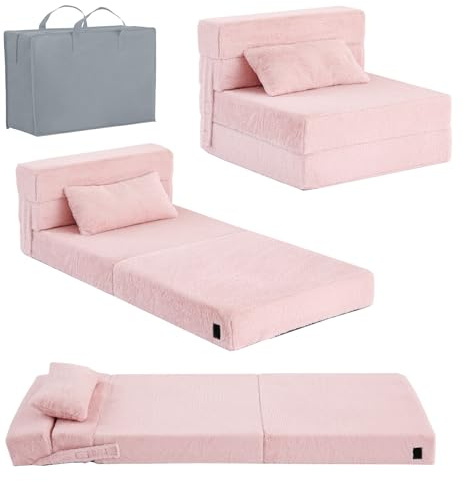 YOTATING Kids Sofa Bed, Toddler Floor Mattress Glow in The Dark, Baby Modular Blue Dinosaur Couch, Fold Up Children Sofa Convertible Futon Folding Mattress Chair Bed for Playroom, Pink