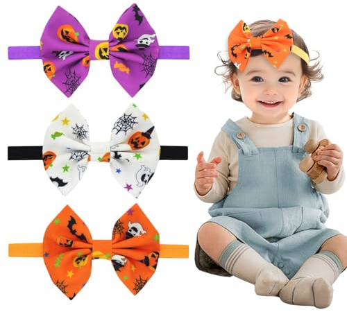 DVOFU 3Pieces Halloween Baby Headband Fashion Pumpkin Bowknot Hairbands Cute Cosplay Party Dress up Supplies for Toddlers Kids Elastic Headband Hair Accessories
