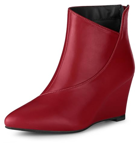 Allegra K Botines de tacón de cuña con cremallera y puntera puntiaguda para mujer, Red, 38.5 EU