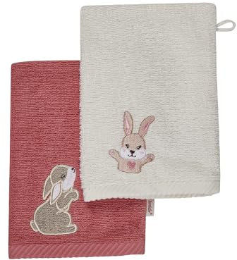 Sterntaler Waschlappen 2er Pack Hase Hanni – Baby Waschlappen aus saugfähiger Baumwolle, weich & hautfreundlich – Kinder Waschlappen mit schönen Webkanten und süßer Stickerei, perlrosa