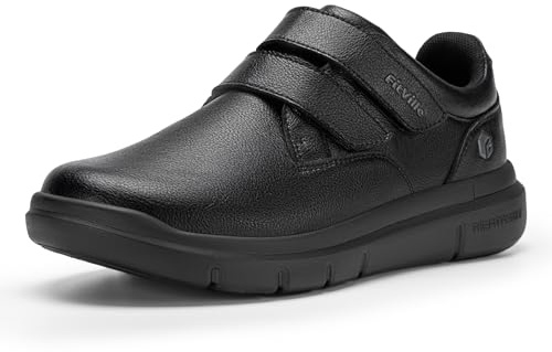 FitVille Extra Wide Slip on Leather Shoes for Men Wide Fitting Edema Recovery Leather Oxford Diabetic Shoes for Wide Feet Hook & Loop Jet Black