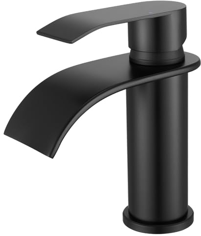 CECIPA Grifo de baño negro, mezclador de lavabo cascada con salida de 86 mm de altura, grifo monomando de acero inoxidable para baño