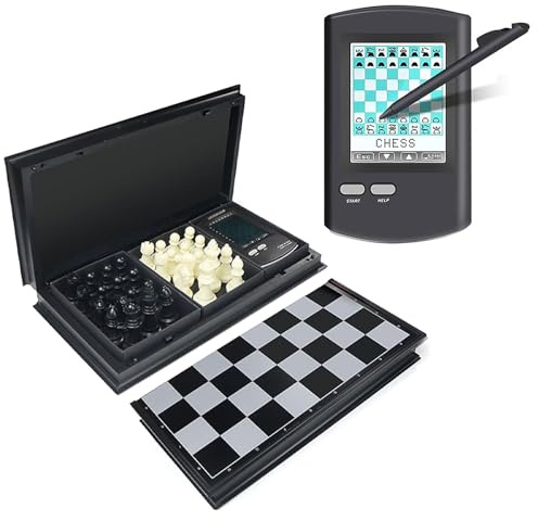 Tablero De Ajedrez Electrónico Portátil, Juego De Computadora De Ajedrez 8 En 1 con Pantalla LCD Grande Y Lápiz, 220 Partidas Maestras Y Modos De Aprendizaje para Adultos, Niños with Board and Pieces