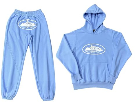 Glamidea Set da Allenamento Stampato da Uomo 2 Pezzi Unisex Tuta Fitness Y2K Tuta Sportiva Hip Hop Set per Tempo Libero Felpa con Cappuccio a Maniche Lunghe con Tasche Pantaloni Jogging Larghi