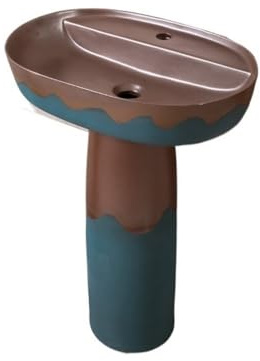 Lavandino su piedistallo Lavandino in ceramica con piedistallo, lavabo da terra rubinetto e kit di scarico