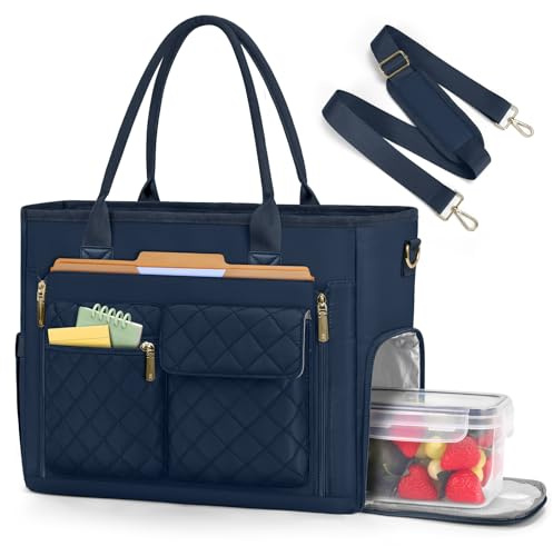 RAINSMORE Teacher Work Bag Laptop Bag with Lunch Compartment 15.6 Inch Laptop Tote Bags for Women Ladies Laptop Handbag for Nurses Office College Dark Blue