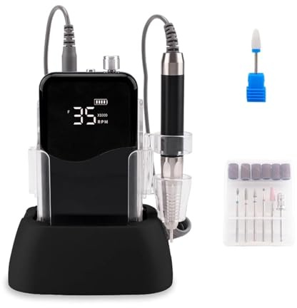 Perceuse à ongles Rechargeable noire classique, ponceuse , outil de manucure silencieux, 85w, sans balais, 35000 tr/min, Base perçage fil(Wave)