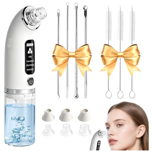 Pulitore per punti neri per il viso, con serbatoio dell'acqua visibile, potenza di aspirazione da 75 kPa, 4 modalità e 6 accessori per la pulizia del viso, l'acne e la cura dei punti neri