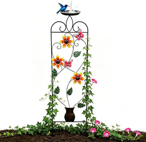 Enrejado para Plantas con Estacas de Suelo para Baño de Pájaros
