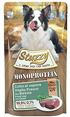 Stuzzy, Monoprotein Grain & Gluten Free, Comida húmeda para Perros Adultos, Sabor Carne de Ternera Fresca con Remolacha, en paté - Total 1,8 kg (12 Sobres x 150 gr)
