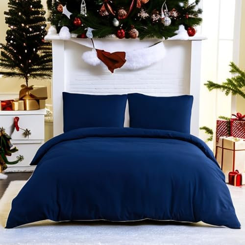 AYSW Bettwäsche gebürstet Microfaser 1 Bettbezug 200x220cm + 2 Kopfkissenbezug 80x80cm mit Reißverschluss Dunkelblau