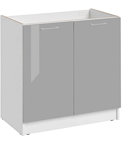 Cuisineandcie - MEUBLE SOUS EVIER ECO Gris Brillant 2 Portes L 80cm - Meuble Sous Evier Cuisine, Meuble Evier Cuisine, Rangement meuble sous evier
