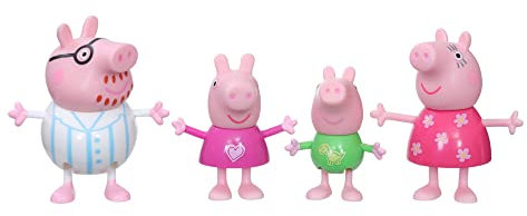 Peppa Pig Peppa’s Adventures Schlafenszeit bei Familie Wutz, Figuren 4er-Pack Spielzeug, 4 Figuren der Familie Wutz in Schlafanzügen, ab 3 Jahren