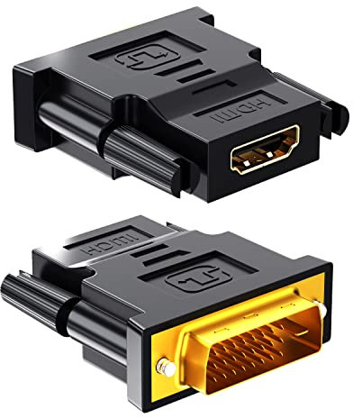 N NEWTOP Adattatore AD38 Convertitore HDMI Femmina (19 poli) su DVI-D Maschio (24+1) Dual Link Connettore Nero Dorato M-F Segnale Full HD 1080p Standard HDTV per Cavo Monitor Computer TV (2, Nera)