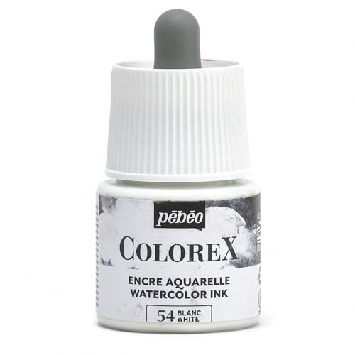Pébéo - Colorex Tinte 45 ML Weiß - Colorex Aquarell Tinte Pébéo - Weiß Tinte mit samtigem Finish - Zeichentusche Multi-Tool Alle Medien - 45 ML - Weiß