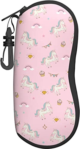 AOOEDM Étui à lunettes licorne avec mousqueton étui souple pour lunettes de soleil à fermeture éclair portable ultra léger avec clip de ceinture pratique pour hommes femmes