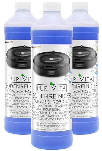 PURIVITA® Produit Robot Laveur Sol [3x1L] - Détergent Robot Laveur - Produit Nettoyant Aspirateur Laveur - Concentré de Détergent Pour Tous les Robots Lavants - Floor Cleaner - Produit Pour Aspirateur