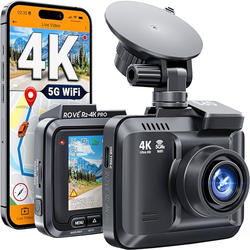 ROVE R2-4K PRO Dash Cam, Built-in GPS, 5G WiFi Dash Camera for Cars, 2160P UHD 30fps Dashcam with APP, 2.4 IPS Screen, Night Vision, WDR, 150° Wide Angle, 24-Hr Parking Mode, Supports 512GB Max