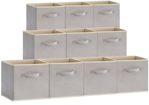 Lifewit 10 Stück Aufbewahrungsbox aus Stoff, Faltbar Aufbewahrungswürfel Boxen Aufbewahrung Ordnungsboxen aus Vliesstoff mit Griff für Kisten Kallax Boxen Regal 26,5 X 26,5 X 28 Cm, Hellgrau