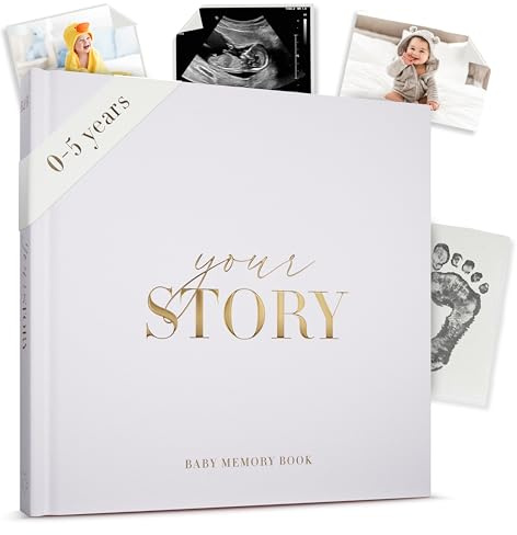 Bibi & Beau Baby Memory Book New Mom Gift - Your Story - Baby Record Book & Photo Album - Gift for Newborn Baby Boy & Girl, Great For Baby Showers (Gray)