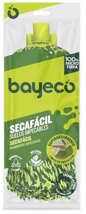 Bayeco - Fregona Secafácil Hilos 100% Microfibra - Absorción y Limpieza Superior - Ligera Incluso mojada - Más Resistencia y Durabilidad - Verde - 1 Unidad