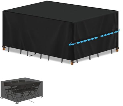 SIMPHAUS Copertura Tavolo Esterno Copertura per Mobili da Giardino Copritavoli da Giardino Teli Copertura Tavoli Esterni Copri Arredo da Esterno Impermeabile Coprimobili da Esterno 150x90x90cm