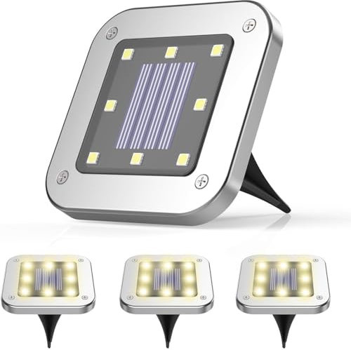 YOU GLOW GIRL Lot de 4 lampes solaires enterrées, 8 LED en forme de disque solaire d'extérieur étanches pour jardin, pelouse, cour, piscine, terrasse (lumière chaude)