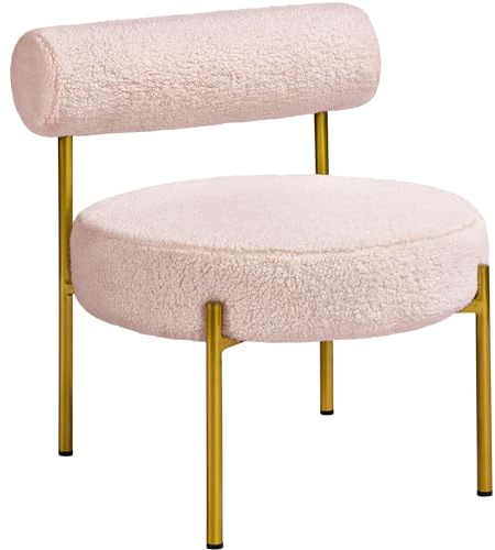 Yaheetech Silla de Comedor Tapizada Silla Relax con Estructura Reforzada 136kg Capacidad Asiento y Respaldo Acolchado Bouclé para Sala Dormitorio Cocina Rosa