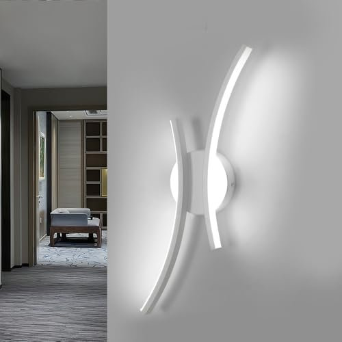 Goeco Applique da Parete LED, 20 W 44 CM Lampada da Parete Interno, Luce Fredda 6500K, Design Moderno a Tubi Arcuati per Camera da Letto, Soggiorno, Corridoio, Bianco