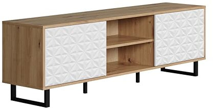 trendteam smart living - Aventura - TV-Schrank - Eiche/Weiß - Fernsehtisch mit aufwändig gefrästen Fronten - (BxHxT) 154 x 52 x 40 cm - TV-Lowboard auf Metallfüßen