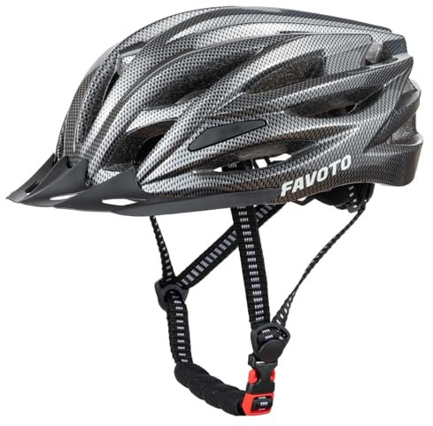 Favoto Erwachsene Fahrradhelm mit Schirm Leicht Abnehmbarer Innenfutter Verstellbar Rennradhelm Rollerhelm Mountainbike MTB Helm für Herren Damen Kohlefasern L (58-61cm)