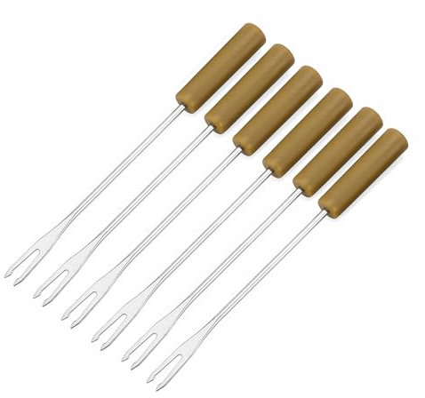 Spedini forchette | Confezione da 6 | Forchette a lumaca in acciaio inox con manico rotondo in legno | Spiesse Fingerfood forchetta | Posate da cocktail per frutti di mare, barbecue