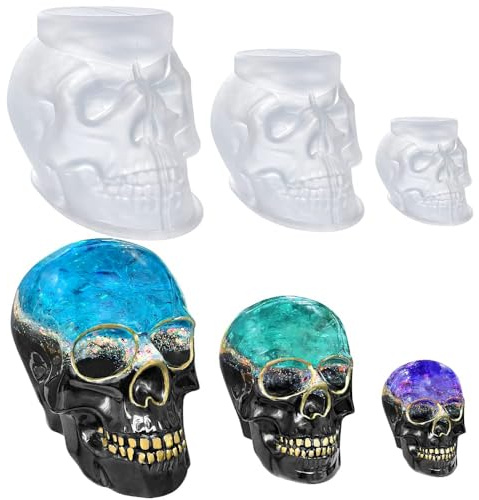 3 stycken dödskalle silikonform, 3D stor silikonform, dödskalle epoxihartsformer, Halloween-dekoration, gör-det-själv hemmapyssel, fest, hemtextilier