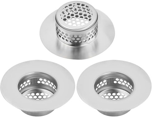 Volumoon Drain Protectors, 3 Pcs Kitchen Sink Strainer Plug, Stainless Steel Sink Filter, Plug Hole Hair Catcher, Drain Hair Catcher, Ideal for Bathroom, Kitchen, Shower (Silver)