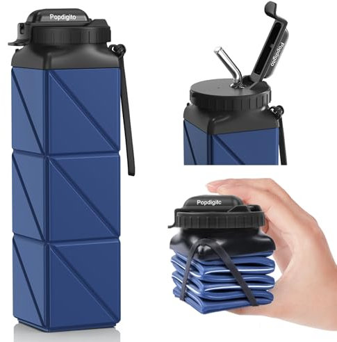 Popdigito Upgraded Collapsible Water Bottles,Reuseable Bpa-Free Silicone,Safe & Durable,Leakproof & Lightweight,Easily To Hold,Saving-Space,Foldable Water Bottle For Travle Hiking Camping Gym Sports